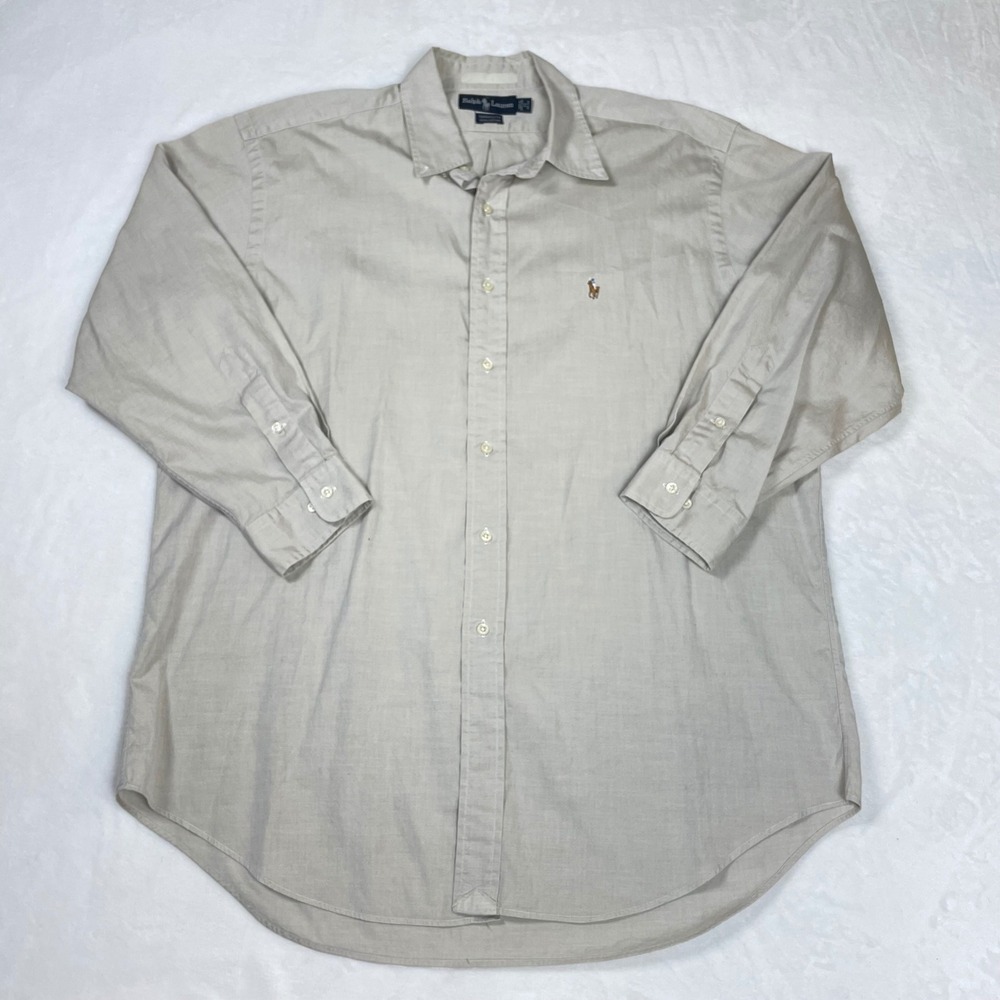 Ralph Lauren Button Down 100% Cotton Mens XL Tan Yarmouth Long Sleeve Shirt